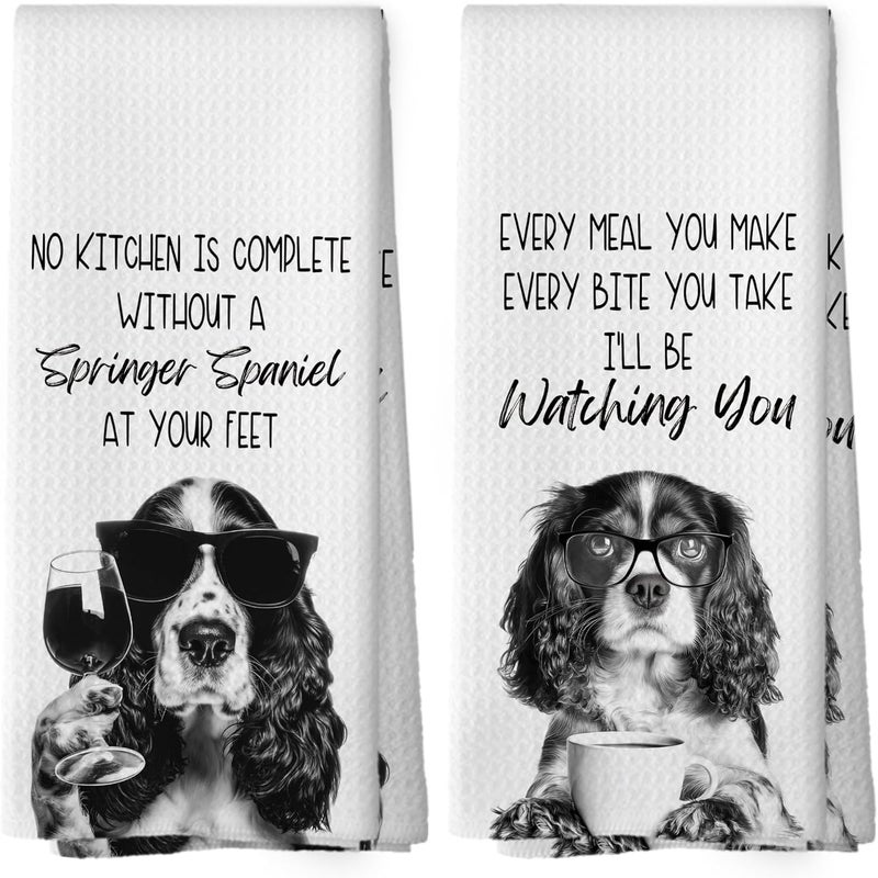 Mcehtle Funny Springer Spaniel Kitchen Towels Set of 2, Dog Kitchen Accessories, Coffee Station Wine Bar Decor, Dog Chef Gift Hand Towel, Dining Room Decorative Tea Towel Dish Towels 16x24 Inch - Image 1